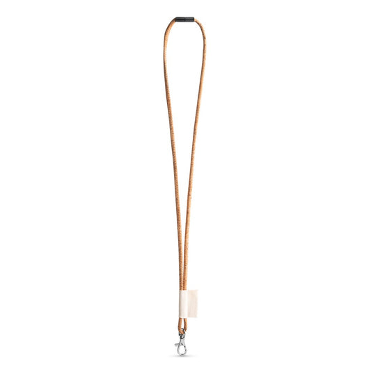 SET Lanyard CORK Long (Ø 5 mm) with Hook Trigger Snap 9 mm and safety lock Ø 5 mm promotional lanyard in natural with custom