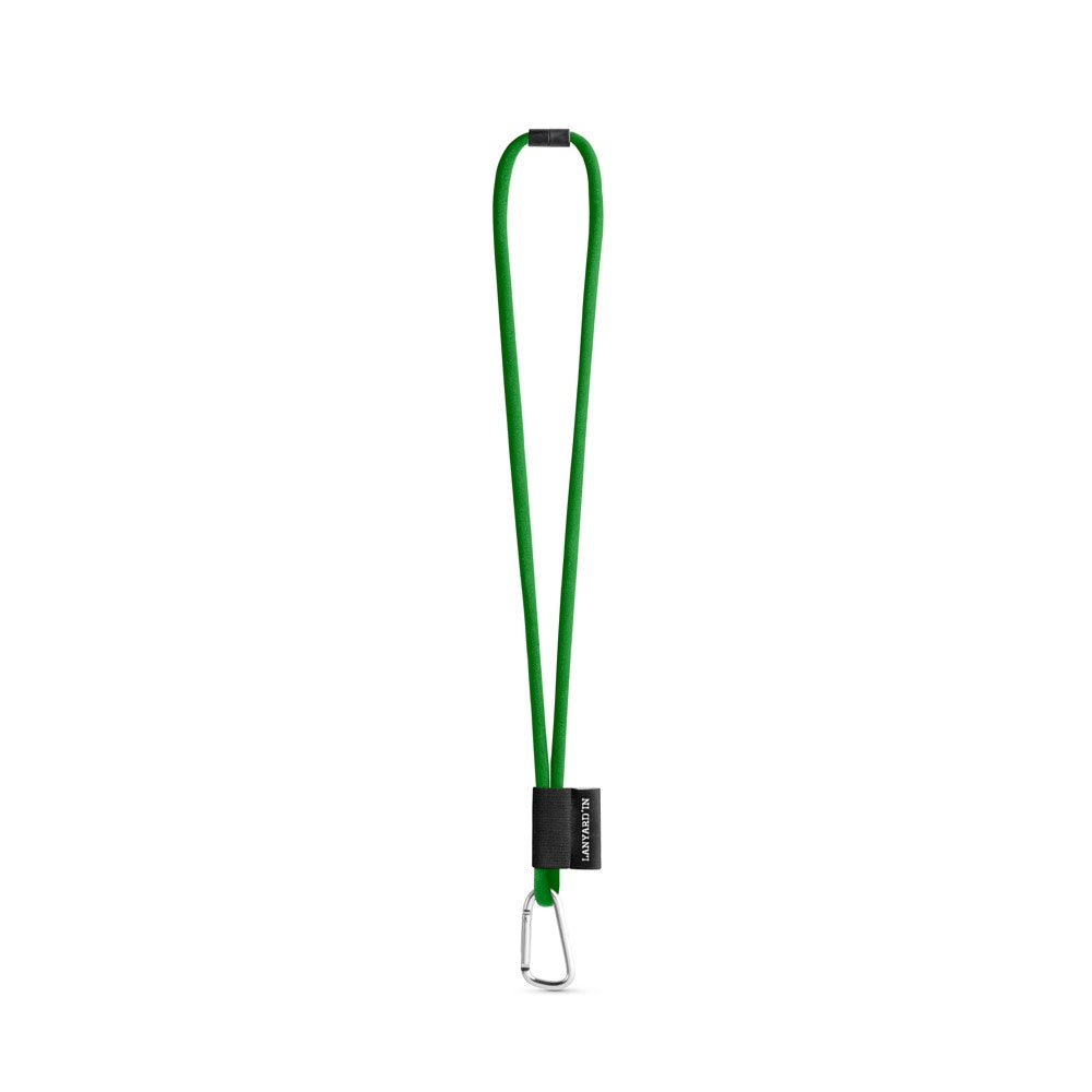 SET Lanyard TUBE Long (Ø 7 mm) with D-shape carabiner 55 mm and safety lock Ø 7 mm promotional lanyard in 307 - green with