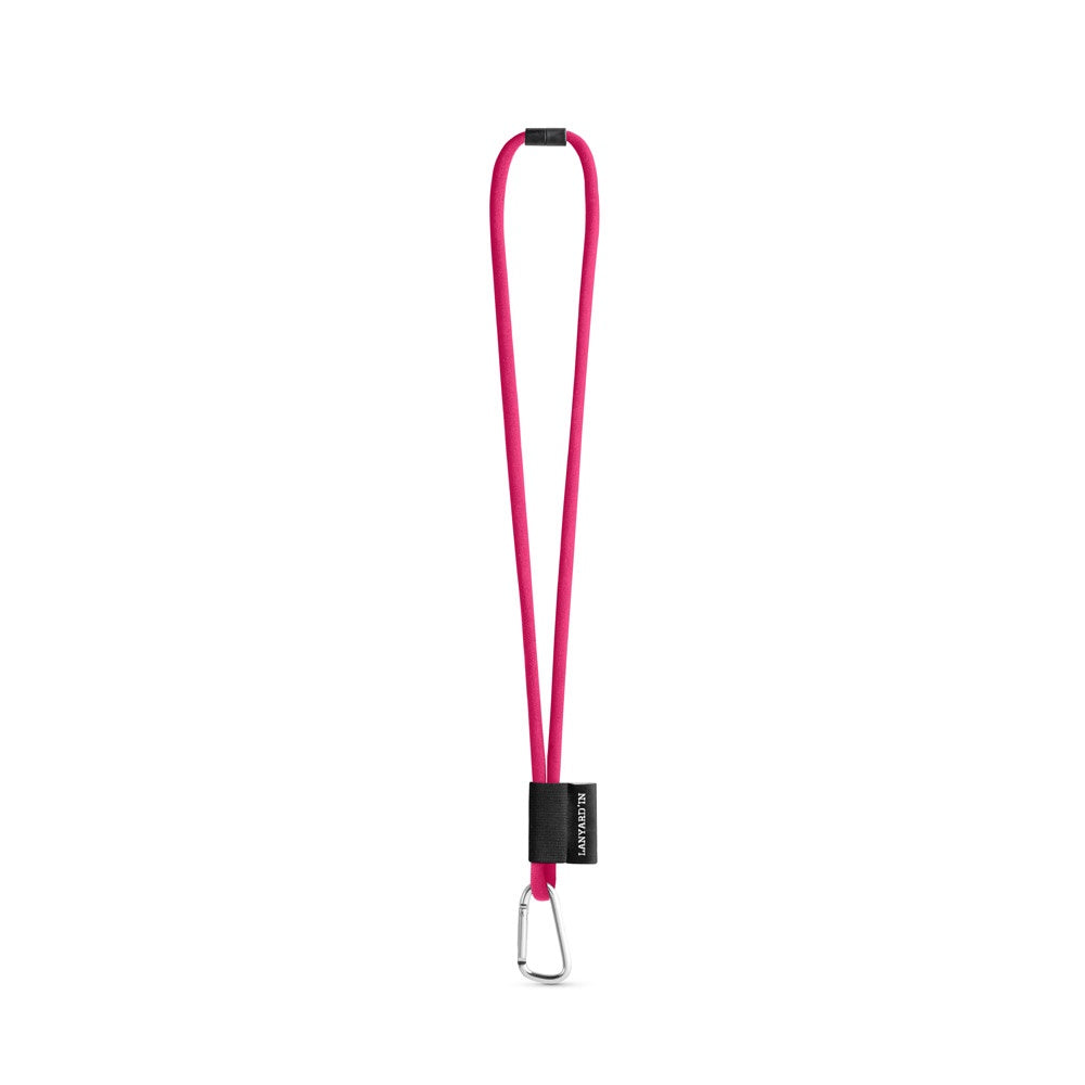 SET Lanyard TUBE Long (Ø 7 mm) with D-shape carabiner 55 mm and safety lock Ø 7 mm promotional lanyard in 312 - pink with