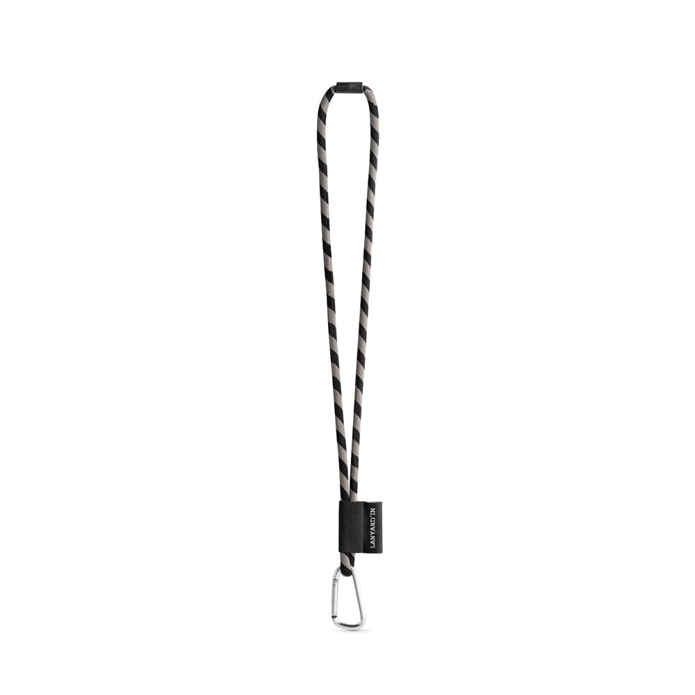 SET Lanyard TUBE Long (Ø 7 mm) with D-shape carabiner 55 mm and safety lock Ø 7 mm promotional lanyard in black/grey with