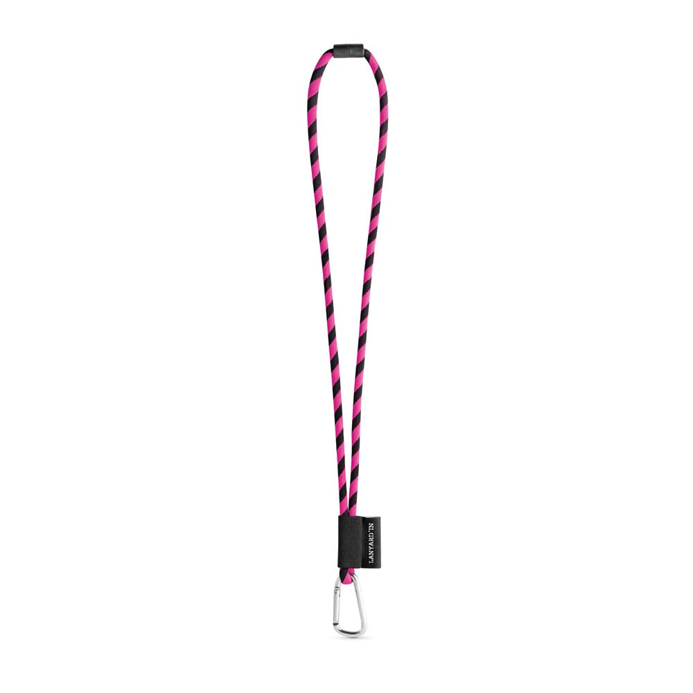 SET Lanyard TUBE Long (Ø 7 mm) with D-shape carabiner 55 mm and safety lock Ø 7 mm promotional lanyard in black/pink with
