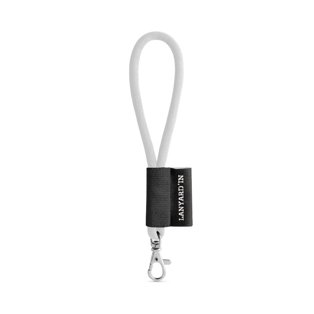 SET Lanyard TUBE Short (Ø 7 mm) with Hook Trigger Snap 9 mm promotional lanyard in 301 - white with custom logo branding