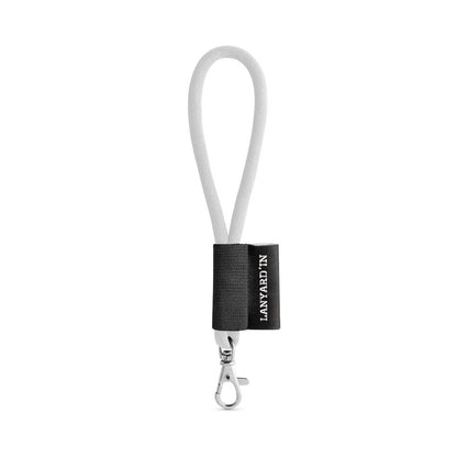 SET Lanyard TUBE Short (Ø 7 mm) with Hook Trigger Snap 9 mm promotional lanyard in 301 - white with custom logo branding