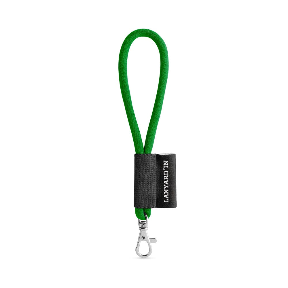 SET Lanyard TUBE Short (Ø 7 mm) with Hook Trigger Snap 9 mm promotional lanyard in 307 - green with custom logo branding
