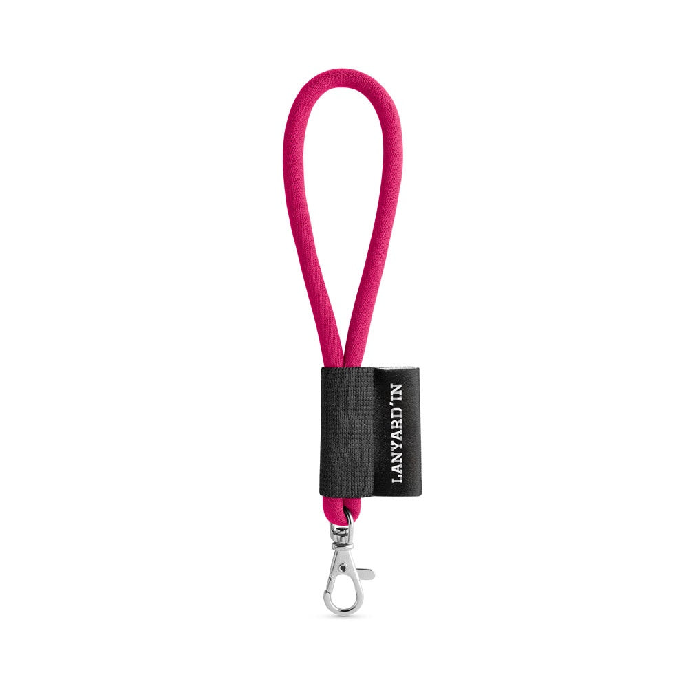SET Lanyard TUBE Short (Ø 7 mm) with Hook Trigger Snap 9 mm promotional lanyard in 312 - pink with custom logo branding