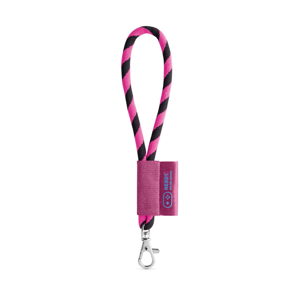 SET Lanyard TUBE Short (Ø 7 mm) with Hook Trigger Snap 9 mm promotional lanyard in black/pink with custom logo branding