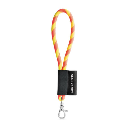 SET Lanyard TUBE Short (Ø 7 mm) with Hook Trigger Snap 9 mm promotional lanyard in hexachrome yellow/hexachrome orange with