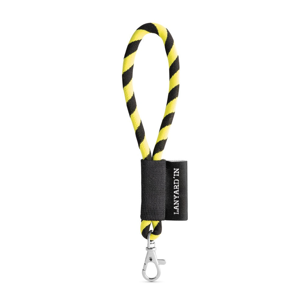 SET Lanyard TUBE Short (Ø 7 mm) with Hook Trigger Snap 9 mm promotional lanyard in hexachrome yellow/black with custom logo