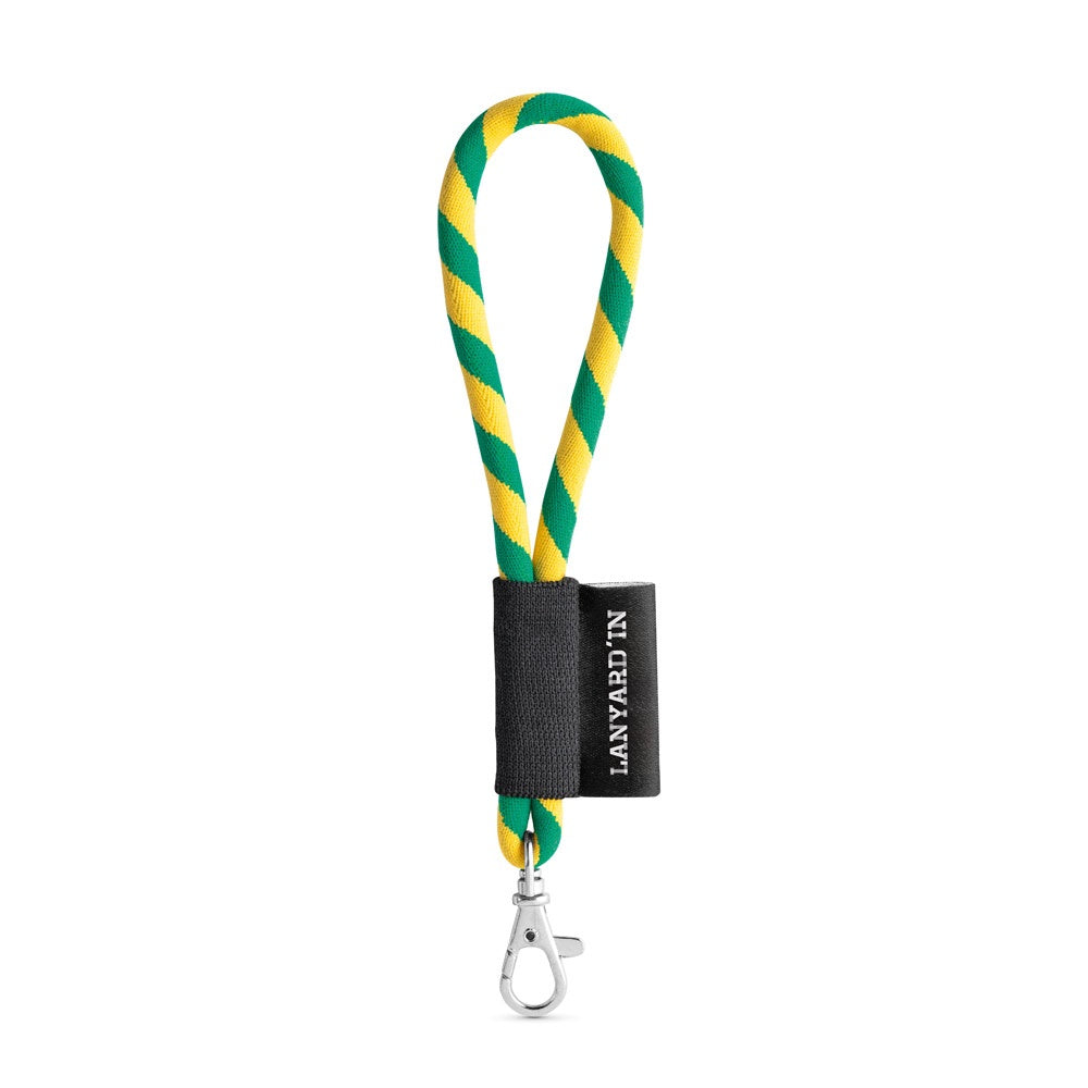 SET Lanyard TUBE Short (Ø 7 mm) with Hook Trigger Snap 9 mm promotional lanyard in yellow/green with custom logo branding