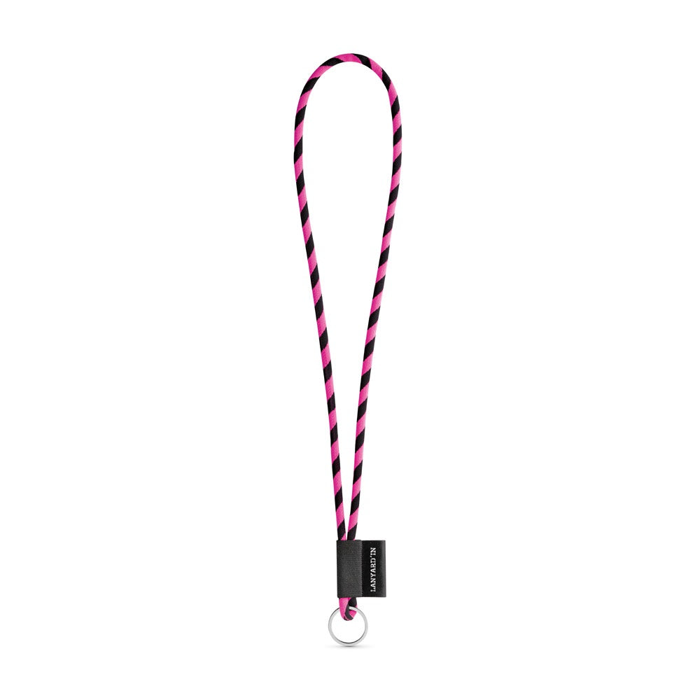 SET Lanyard TUBE Long (Ø 7 mm) with Ring Ø 32 mm promotional lanyard in black/pink with custom logo branding