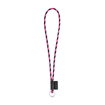 SET Lanyard TUBE Long (Ø 7 mm) with Ring Ø 32 mm promotional lanyard in black/pink with custom logo branding