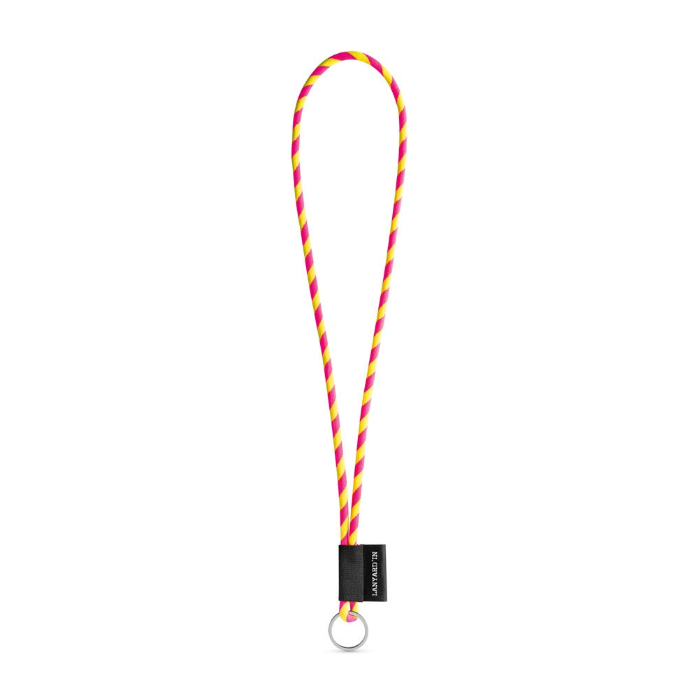 SET Lanyard TUBE Long (Ø 7 mm) with Ring Ø 32 mm promotional lanyard in hexachrome yellow/hexachrome pink with custom logo