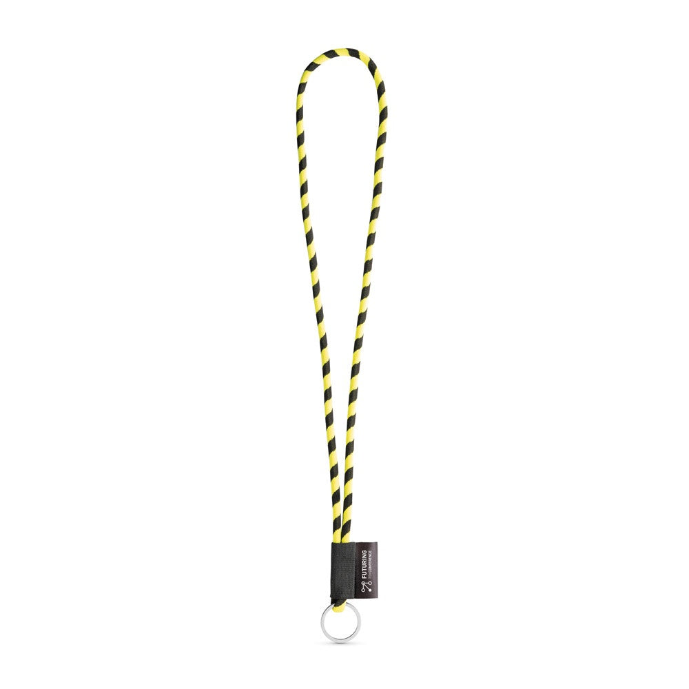 SET Lanyard TUBE Long (Ø 7 mm) with Ring Ø 32 mm promotional lanyard in hexachrome yellow/black with custom logo branding