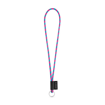 SET Lanyard TUBE Long (Ø 7 mm) with Ring Ø 32 mm promotional lanyard in hexachrome pink/light blue with custom logo branding
