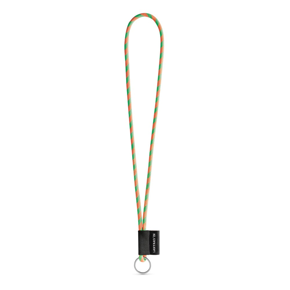 SET Lanyard TUBE Long (Ø 7 mm) with Ring Ø 32 mm promotional lanyard in hexachrome green/orange with custom logo branding