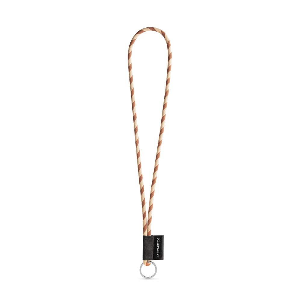 SET Lanyard TUBE Long (Ø 7 mm) with Ring Ø 32 mm promotional lanyard in brown/beige with custom logo branding