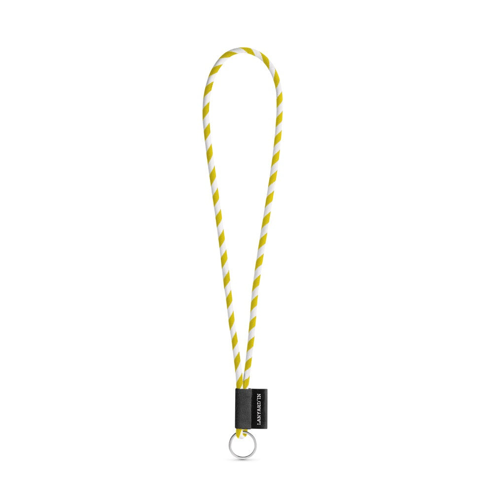 SET Lanyard TUBE Long (Ø 7 mm) with Ring Ø 32 mm promotional lanyard in white/yellow with custom logo branding