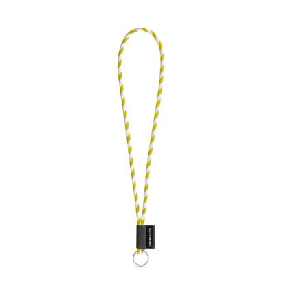 SET Lanyard TUBE Long (Ø 7 mm) with Ring Ø 32 mm promotional lanyard in white/yellow with custom logo branding