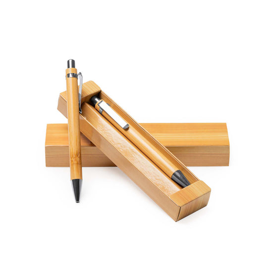 Stamina KIOTO Bamboo pen and pencil writing set in beige - promotional merchandise printed with your company logo