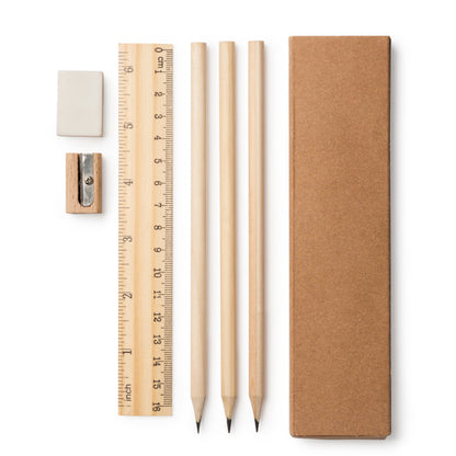 Stamina VERNAK Natural wood writing set in beige - promotional merchandise printed with your company logo