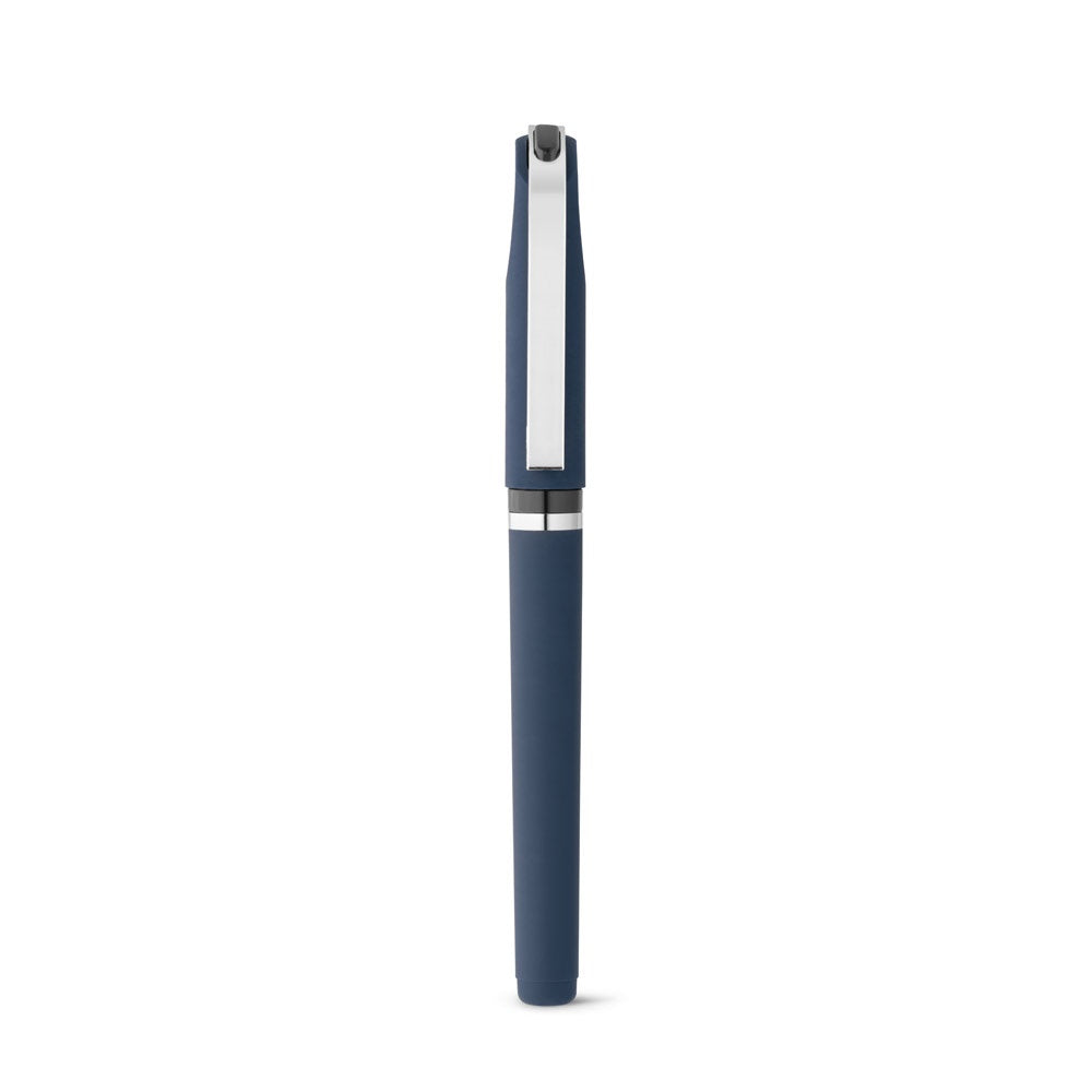 BOLT promotional pen in navy blue (detail view) with custom logo branding