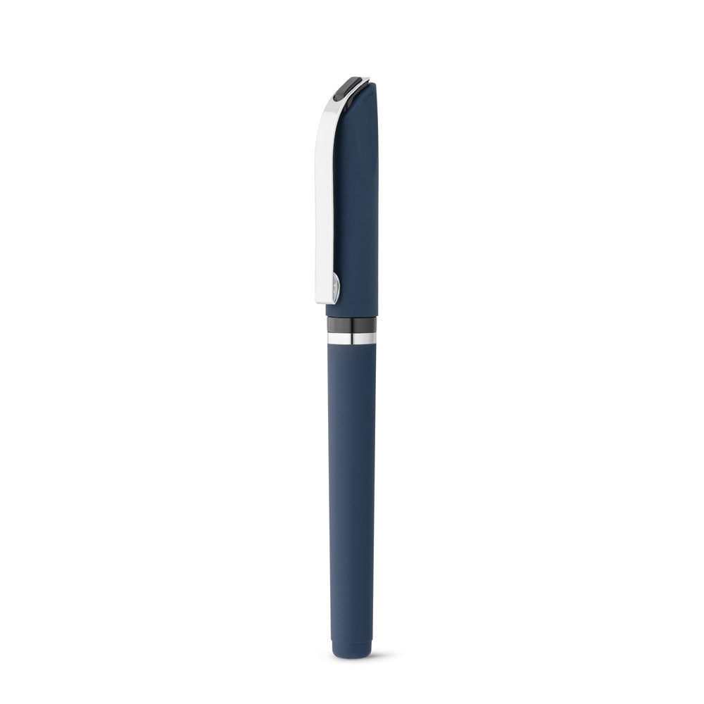 BOLT promotional pen in navy blue (detail view) with custom logo branding