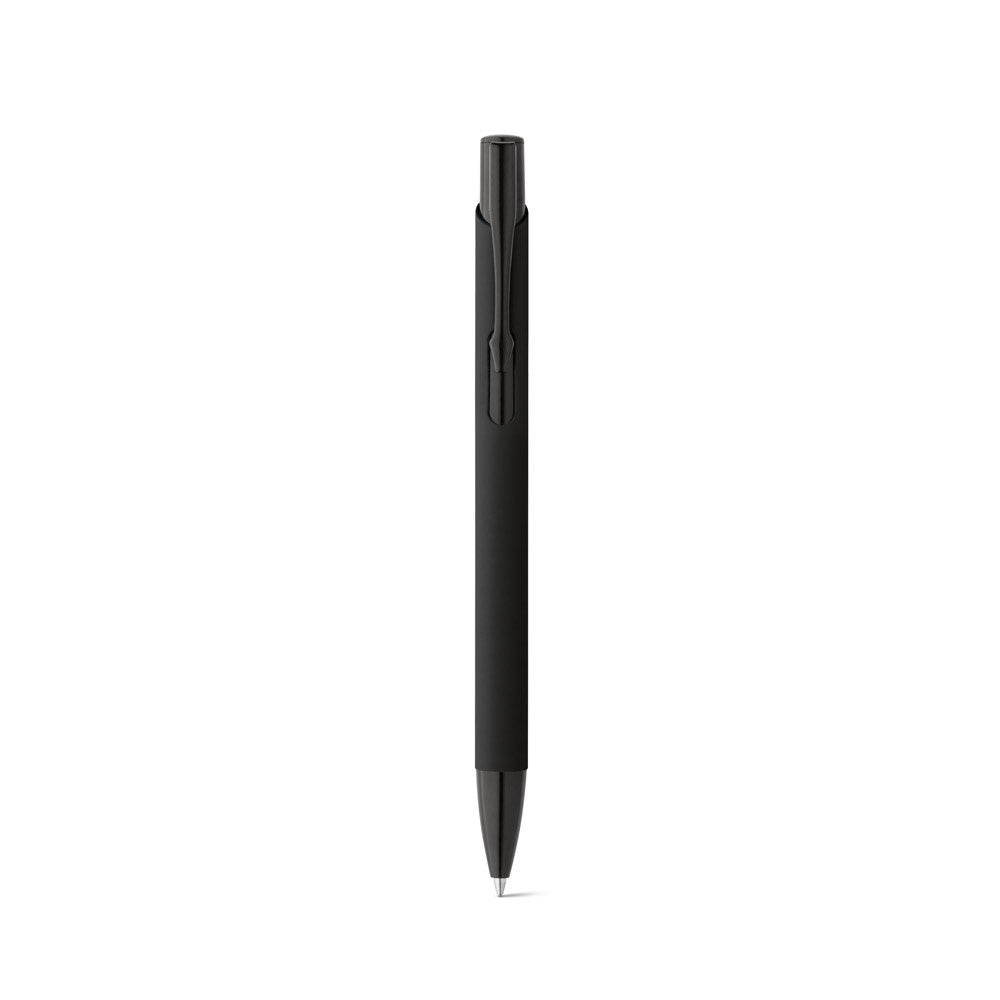 POPPINS promotional pen in black (detail view) with custom logo branding