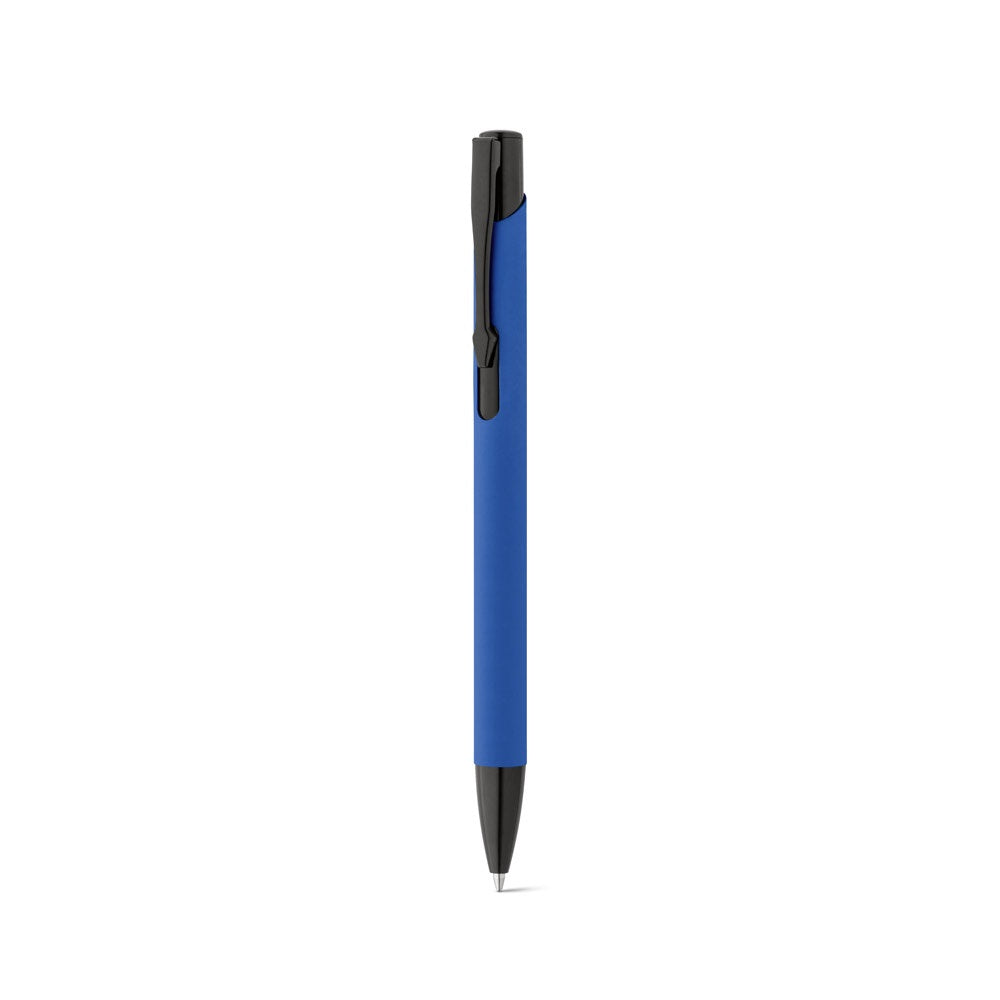 POPPINS promotional pen in royal blue (detail view) with custom logo branding