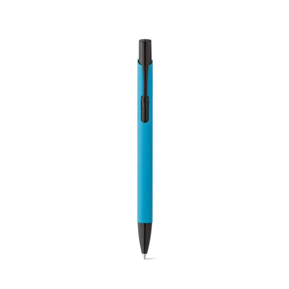 POPPINS promotional pen in light blue (detail view) with custom logo branding
