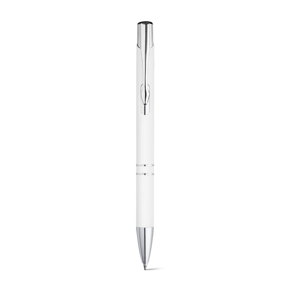 BETA SOFT promotional pen in white (detail view) with custom logo branding