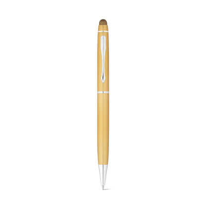JULIE promotional pen in satin gold (detail view) with custom logo branding