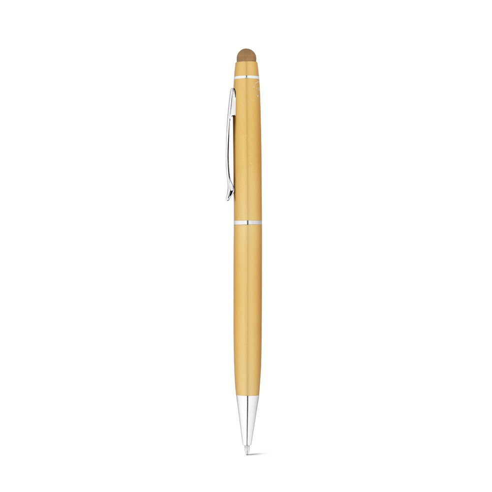 JULIE promotional pen in satin gold with custom logo branding