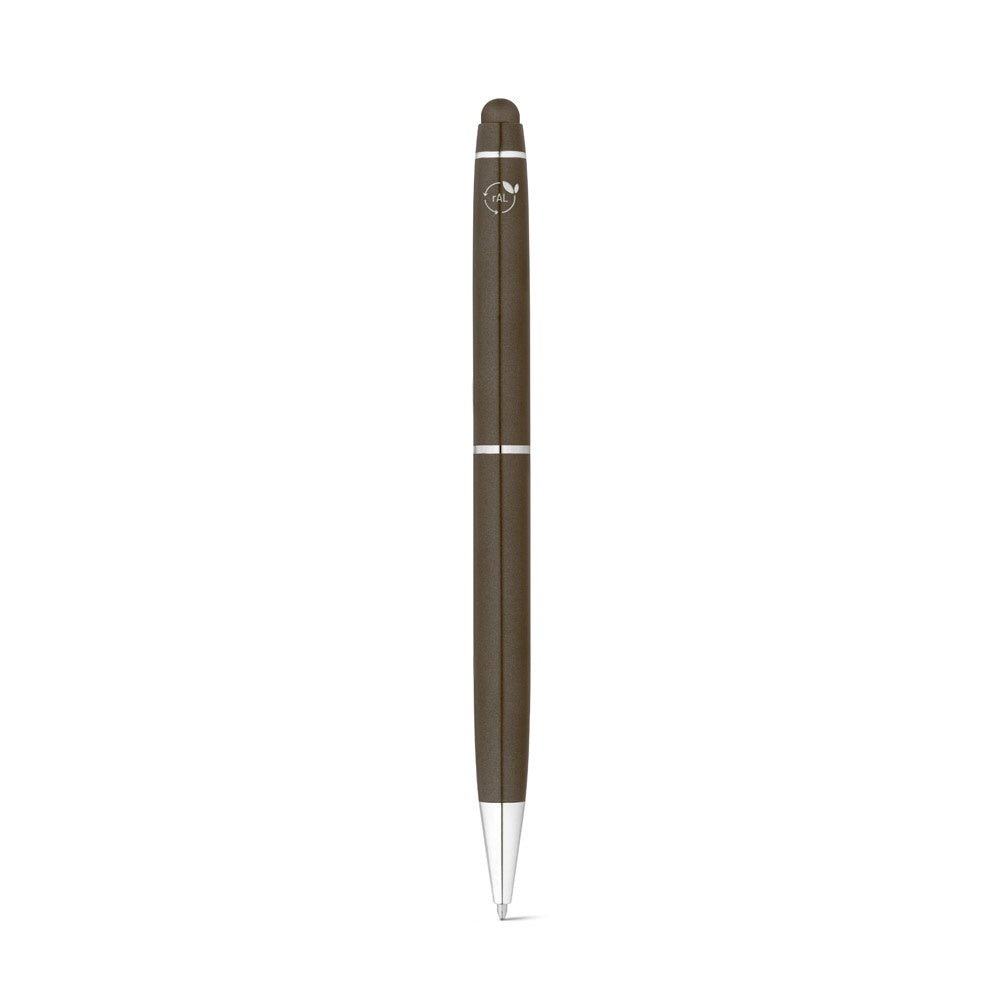JULIE promotional pen in gun metal (detail view) with custom logo branding