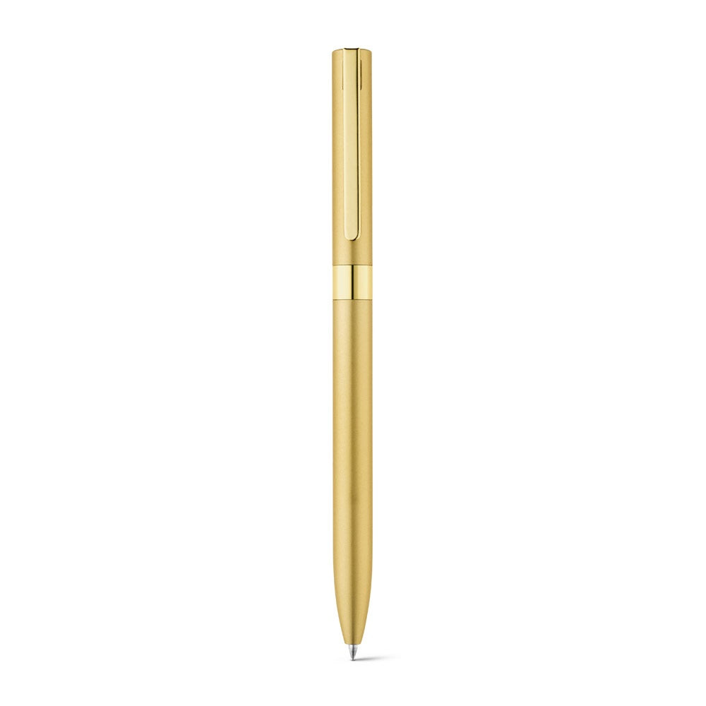 CLARE promotional pen in satin gold (detail view) with custom logo branding