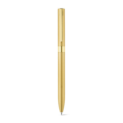 CLARE promotional pen in satin gold (detail view) with custom logo branding