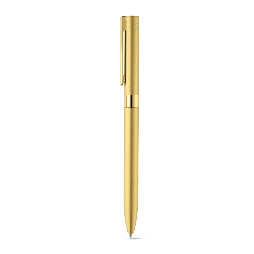 CLARE promotional pen in satin gold with custom logo branding