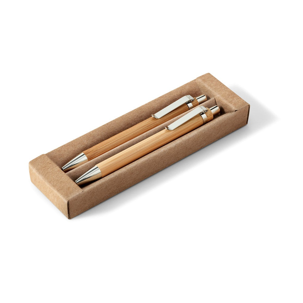 GREENY promotional writing set in natural with custom logo branding