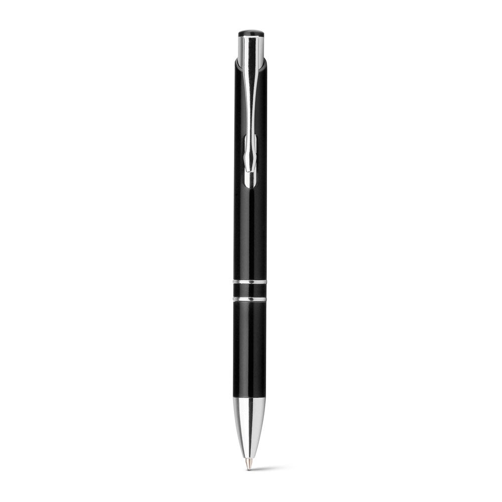 BETA PLASTIC promotional pen in black (detail view) with custom logo branding
