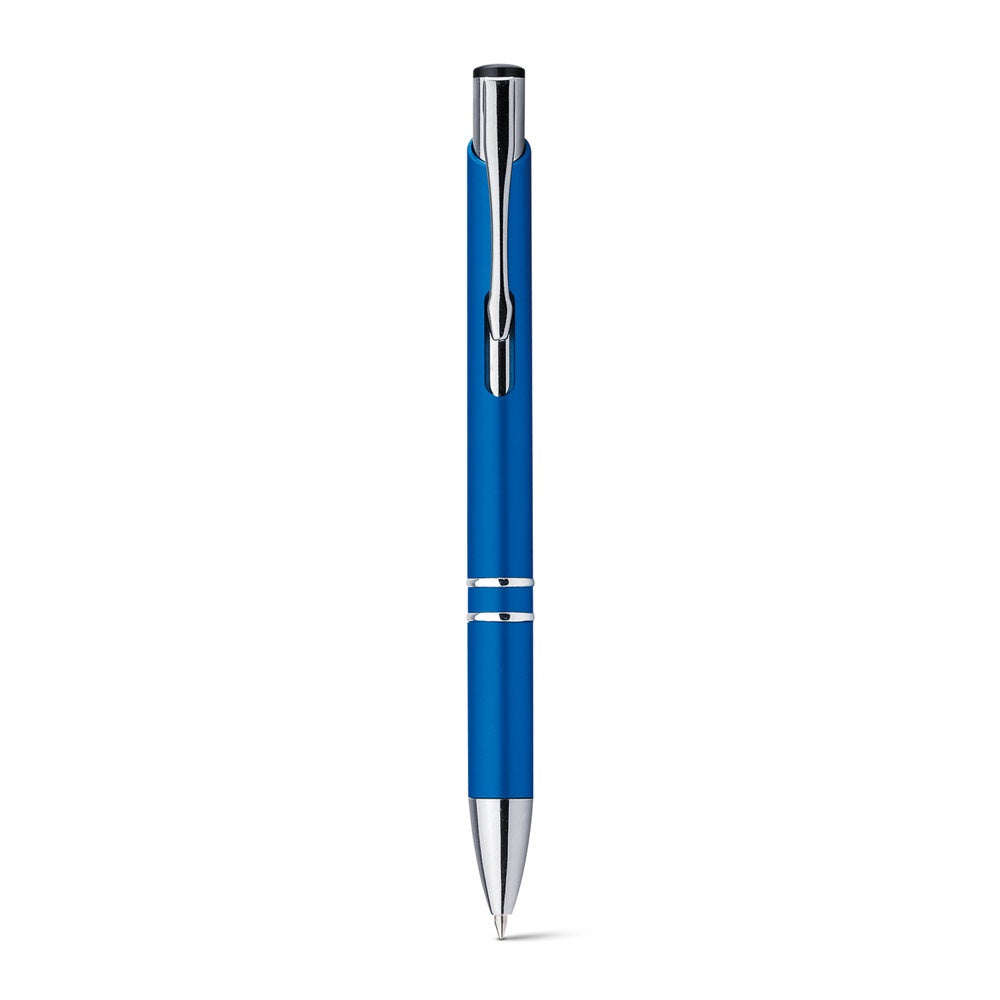 BETA PLASTIC promotional pen in blue (detail view) with custom logo branding