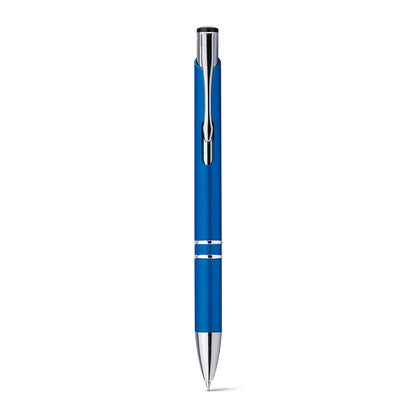 BETA PLASTIC promotional pen in blue (detail view) with custom logo branding
