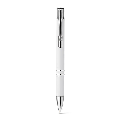 BETA PLASTIC promotional pen in white (detail view) with custom logo branding