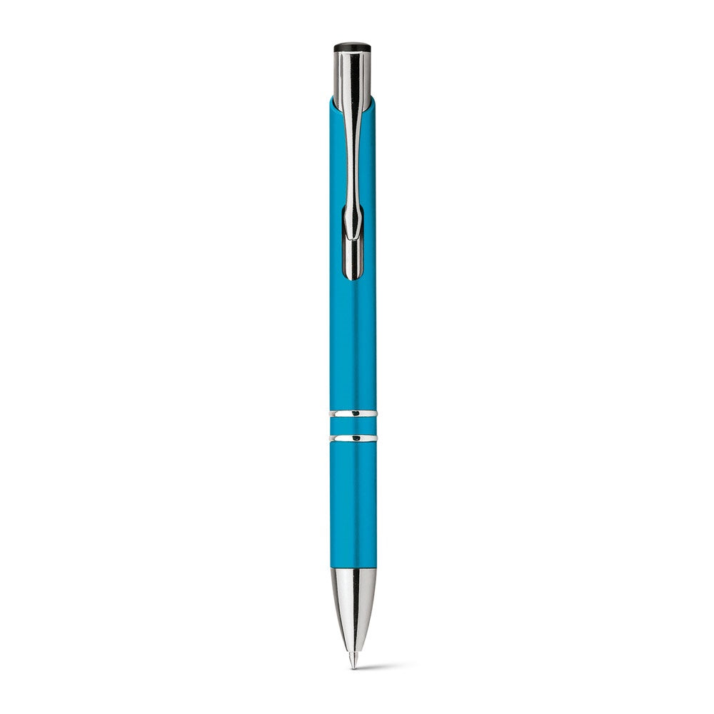 BETA PLASTIC promotional pen in light blue (detail view) with custom logo branding
