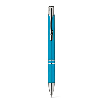 BETA PLASTIC promotional pen in light blue (detail view) with custom logo branding