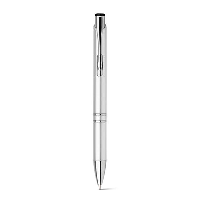 BETA PLASTIC promotional pen in satin silver (detail view) with custom logo branding