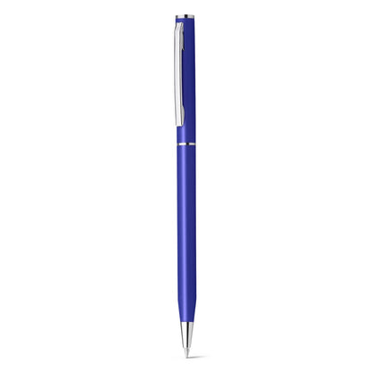 LESLEY METALLIC promotional pen in blue (detail view) with custom logo branding