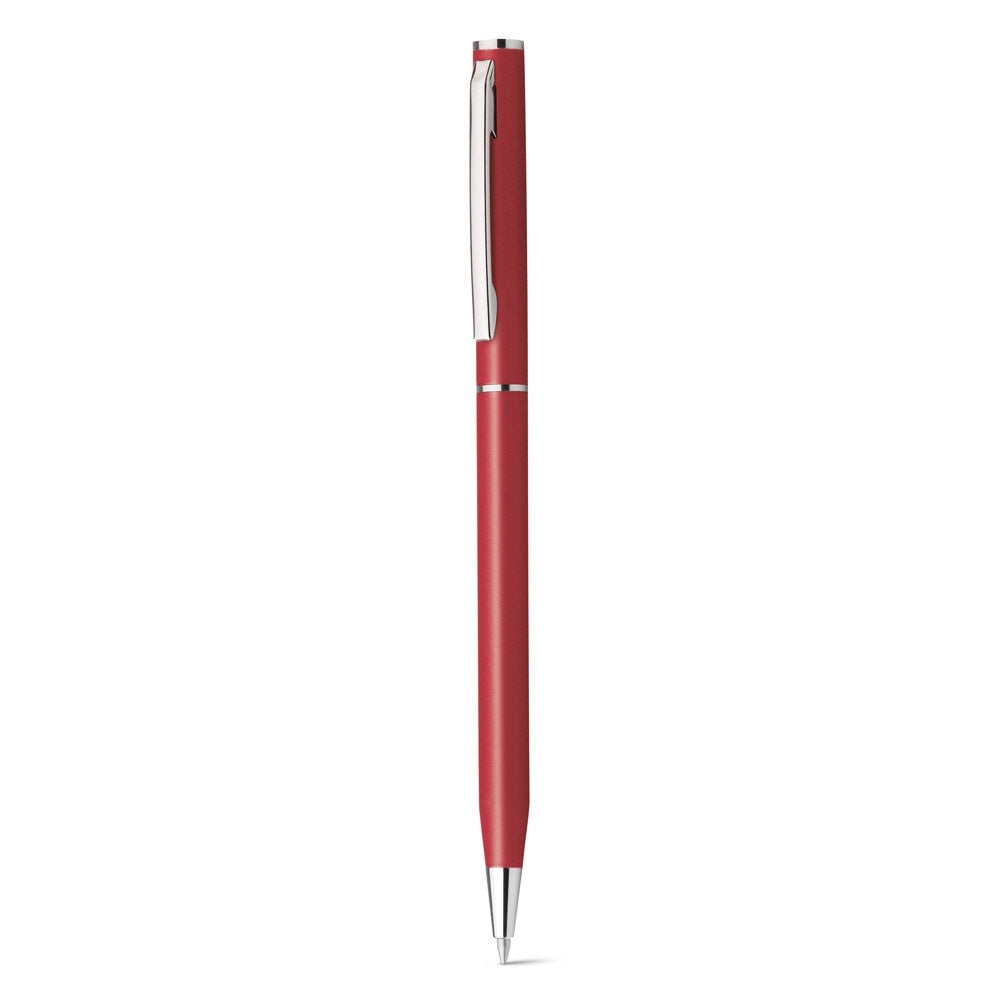 LESLEY METALLIC promotional pen in red (detail view) with custom logo branding