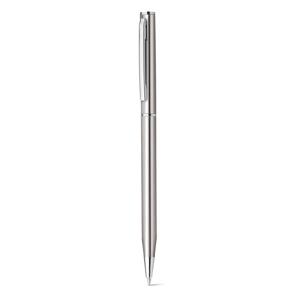 LESLEY METALLIC promotional pen in silver (detail view) with custom logo branding