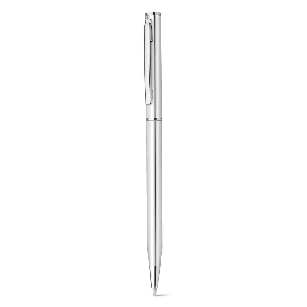 LESLEY METALLIC promotional pen in satin silver (detail view) with custom logo branding