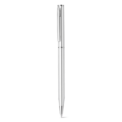 LESLEY METALLIC promotional pen in satin silver (detail view) with custom logo branding