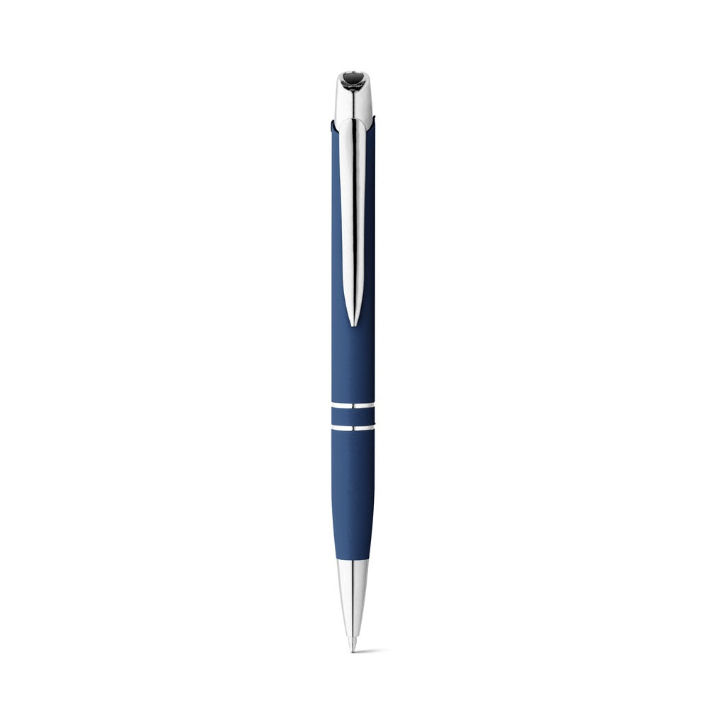MARIETA SOFT promotional pen in blue (detail view) with custom logo branding